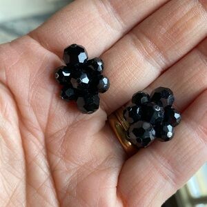 Vintage SHERMAN Black Facetted Clip-On Earrings